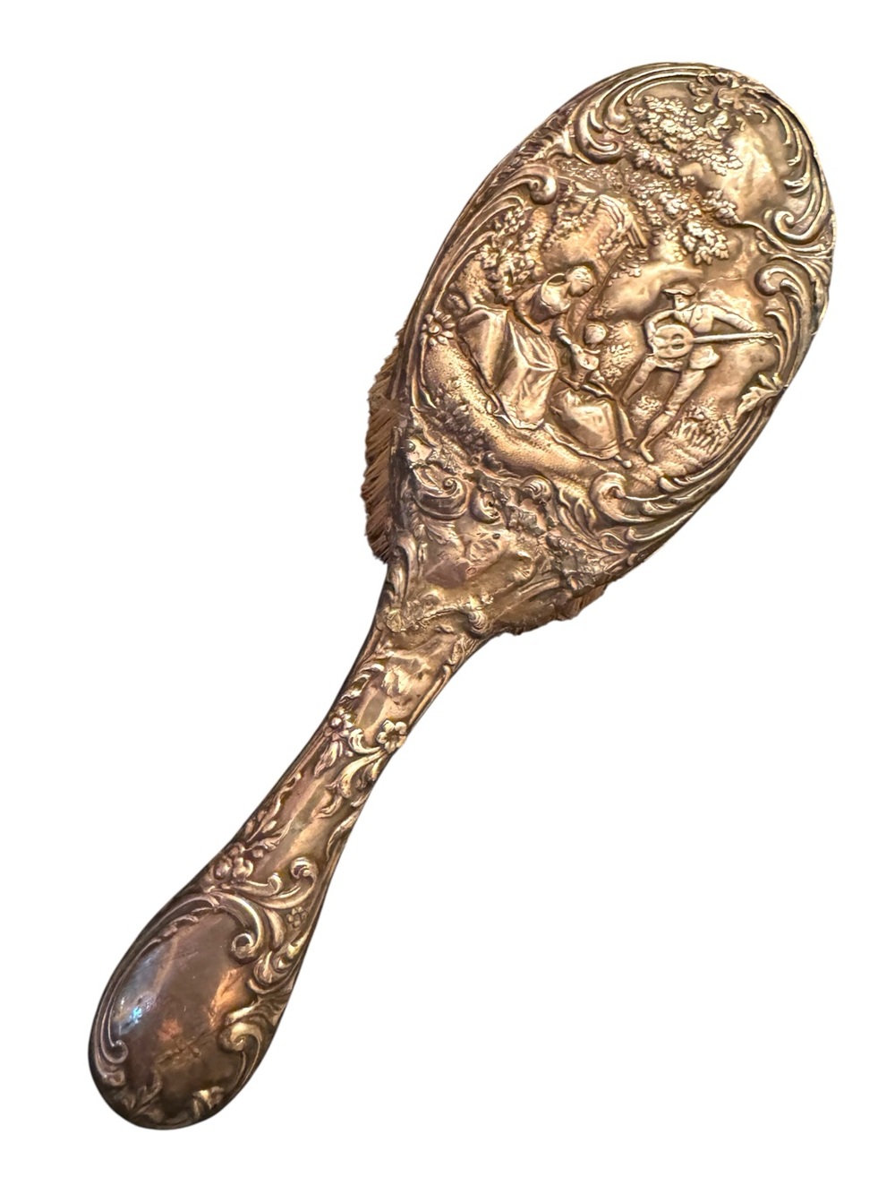 Antique Ornate Victiorian Scene Sterling Silver Hand Brush